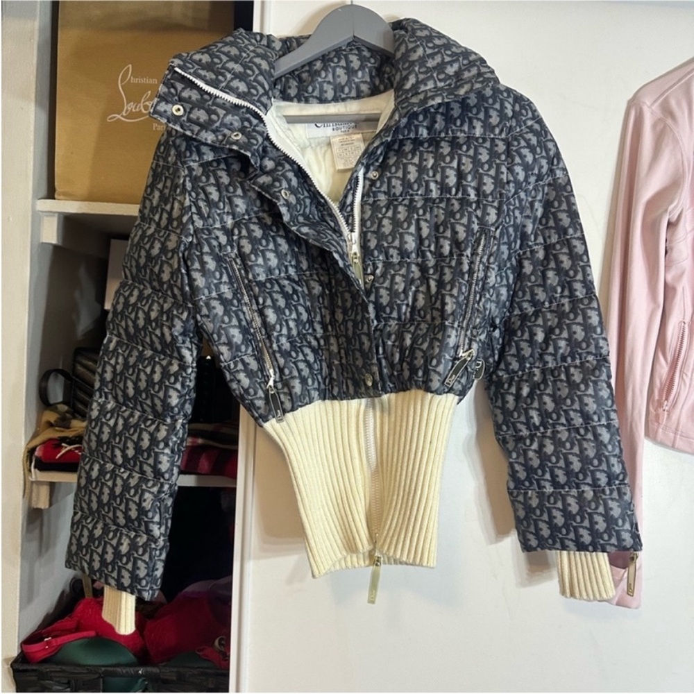 Dior Women's Black and Cream Puffer Jacket